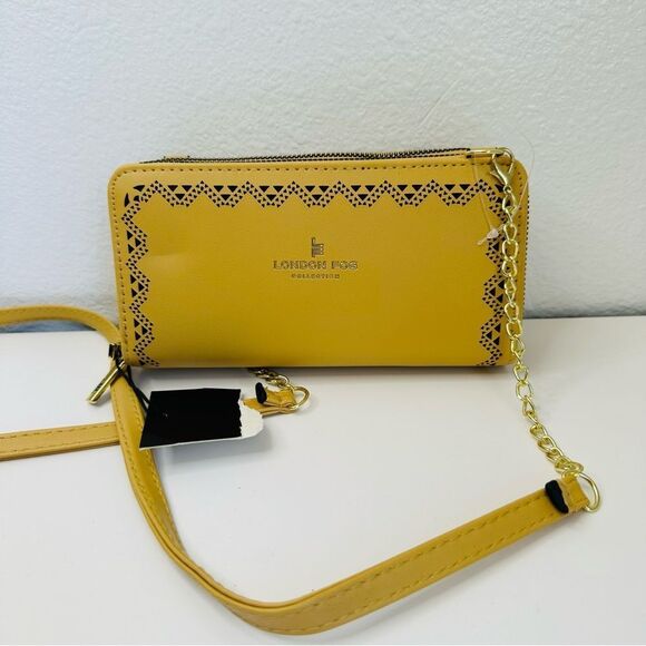 London Fog Yellow Vegan Leather Crossbody Wallet - Picture 1 of 3